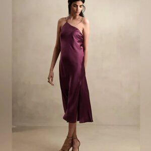 Banana Republic Divine Silk One-Shoulder Dress Wine size XS
